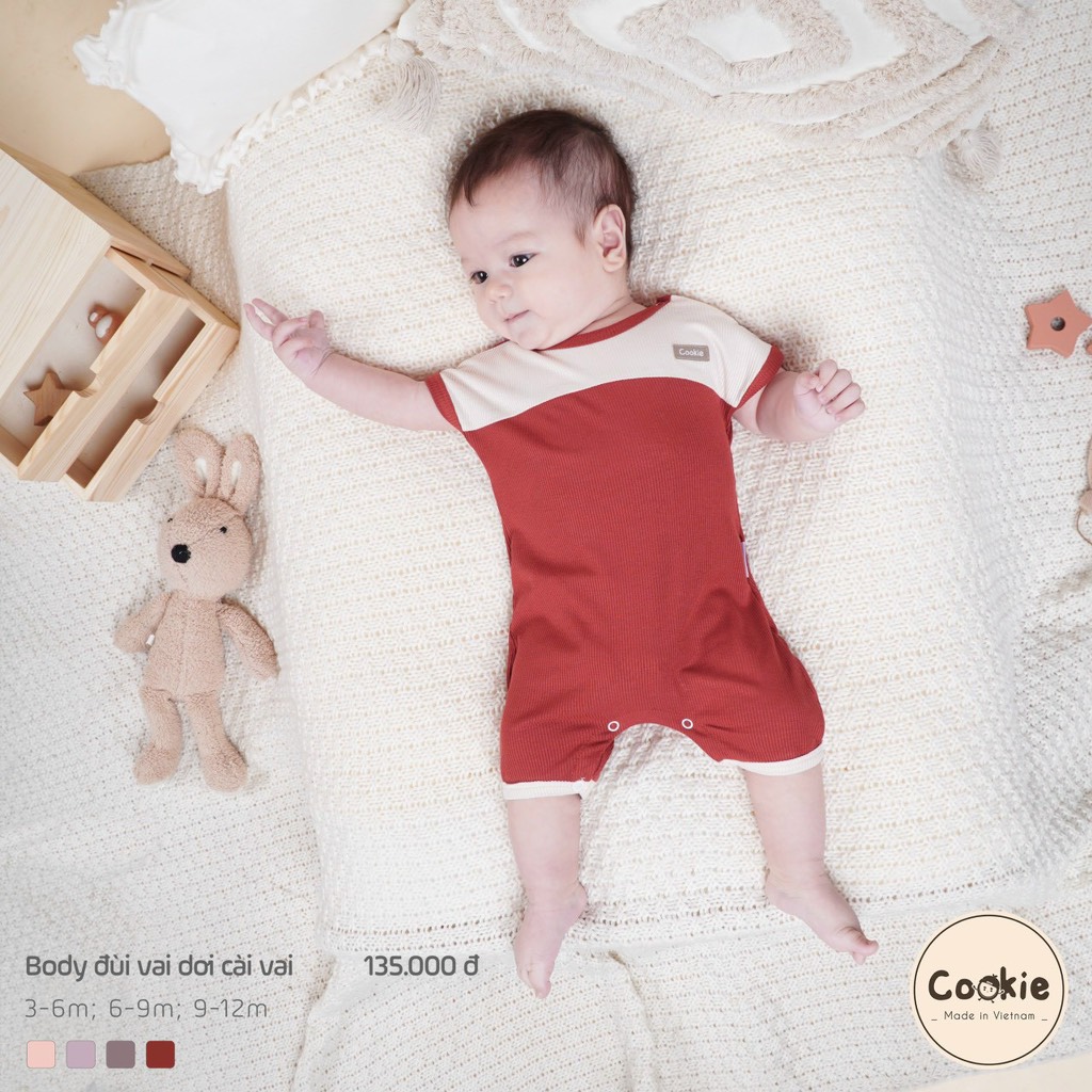 (3M- 12M) Body đùi cài vai mở đũng phối màu Cookie