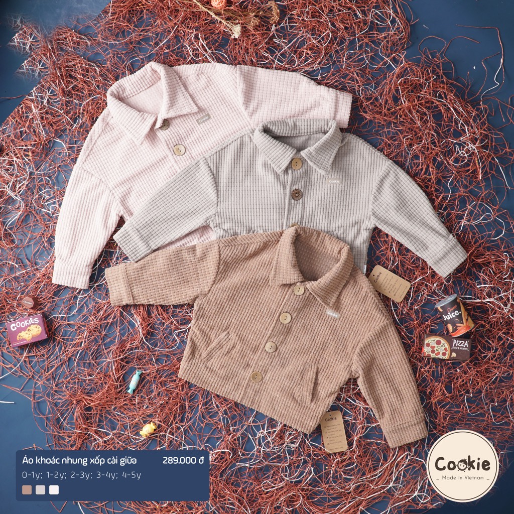 Áo khoác cài nút giữa chất nhung xốp giữ ấm cho bé hãng Cookie