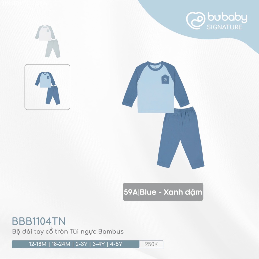(12M-5Y) Bộ dài tay cổ tròn túi ngực Bambus Bu Baby