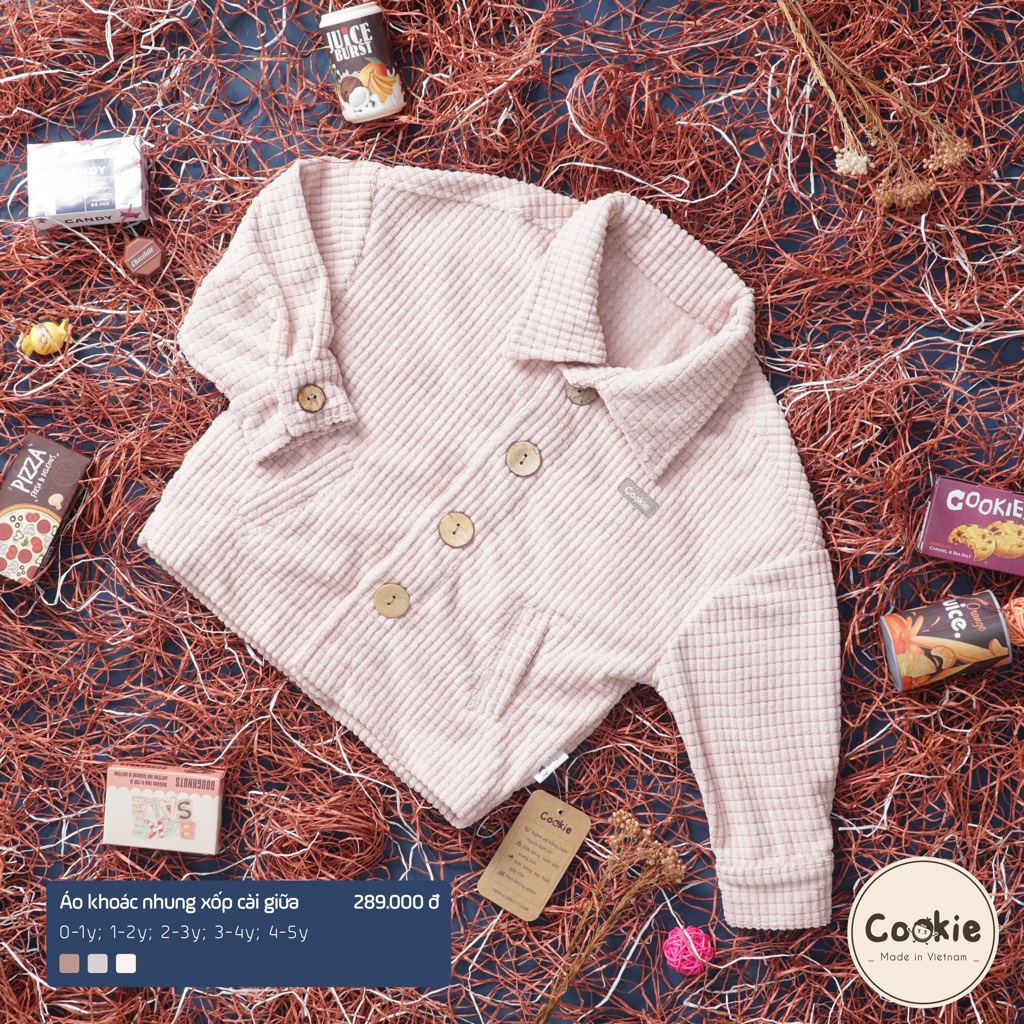 Áo khoác cài nút giữa chất nhung xốp giữ ấm cho bé hãng Cookie