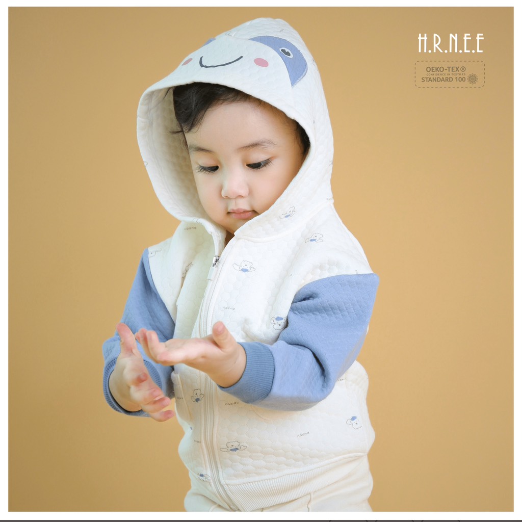 Áo khoác chần bông mũ tai gấu - Hình ếch cốm cho bé - Hrnee