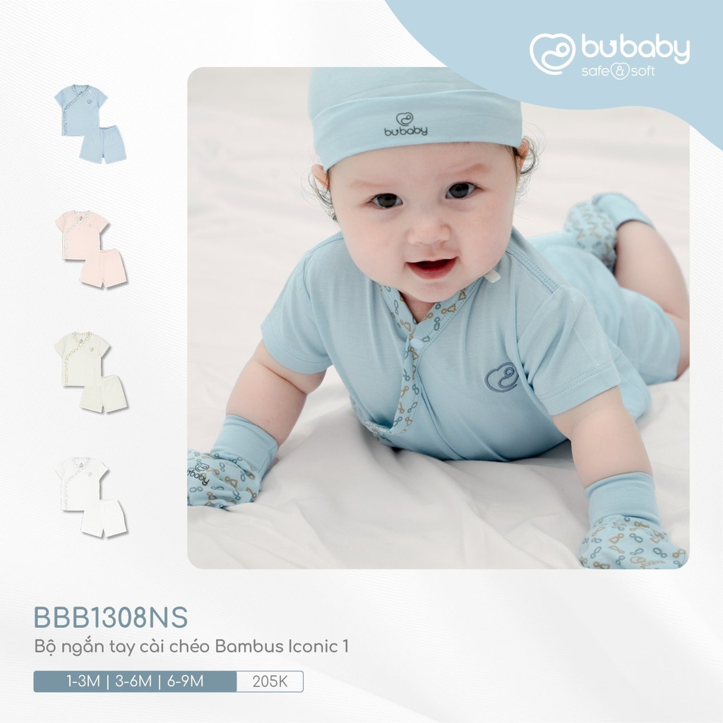 Bộ ngắn tay cài chéo Iconic BU Bambus BuBaby cho bé 0-6m