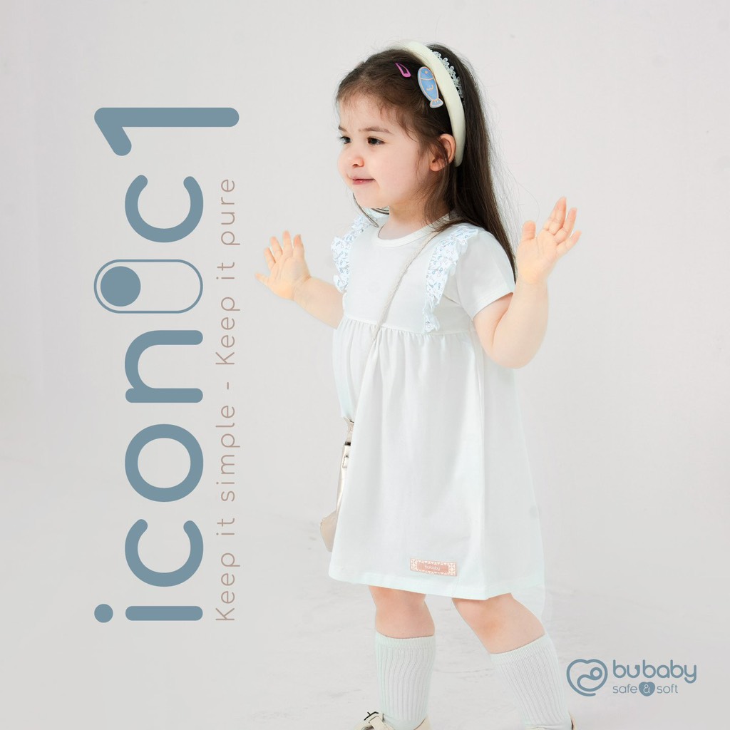 Váy ngắn tay phối bèo ngực Iconic Bubaby