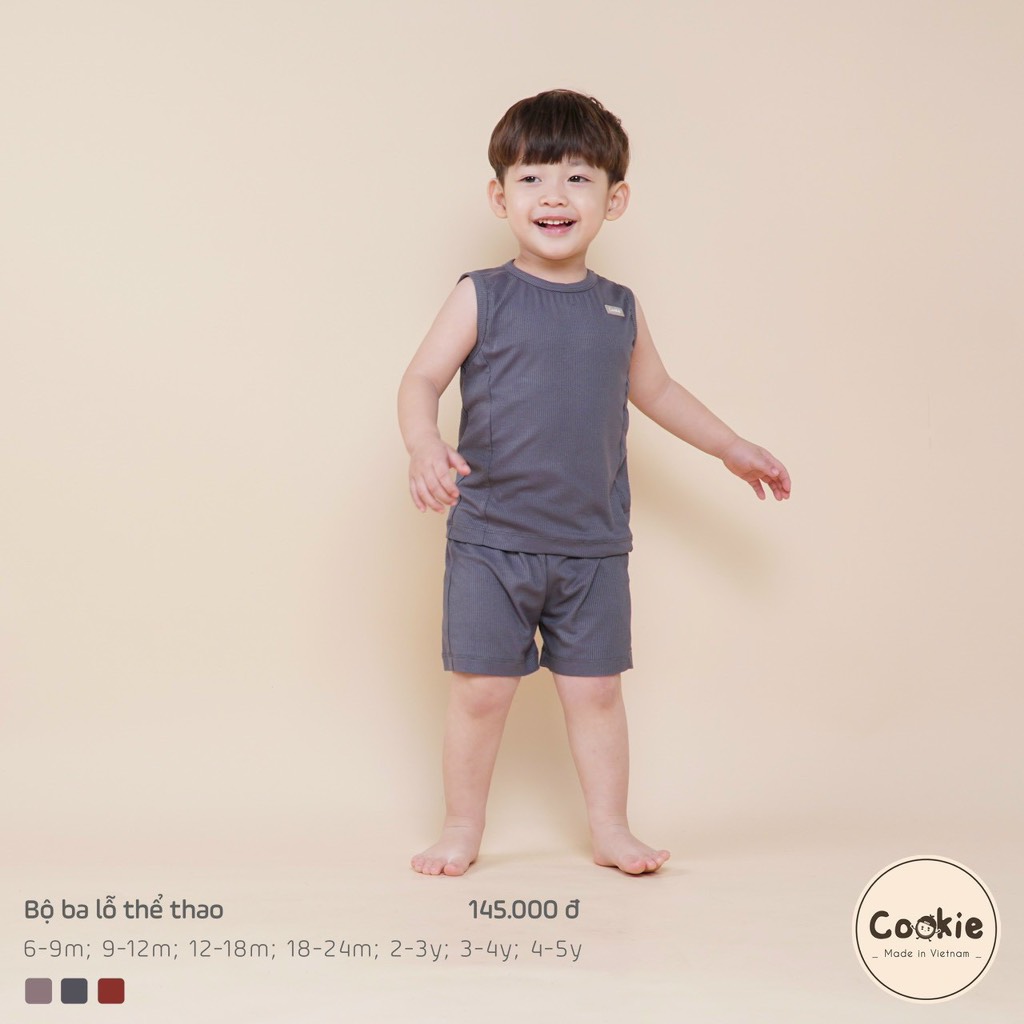 (6M-5Y) Bộ ba lỗ thể thao cotton tăm lạnh Cookie