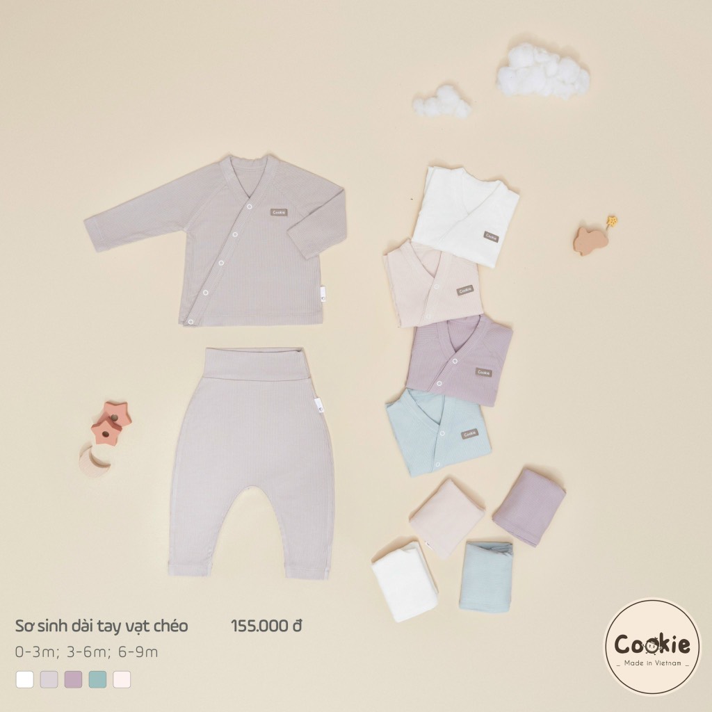 Bộ dài tay quần dài cạp cao cài chéo Cookie 0-9m