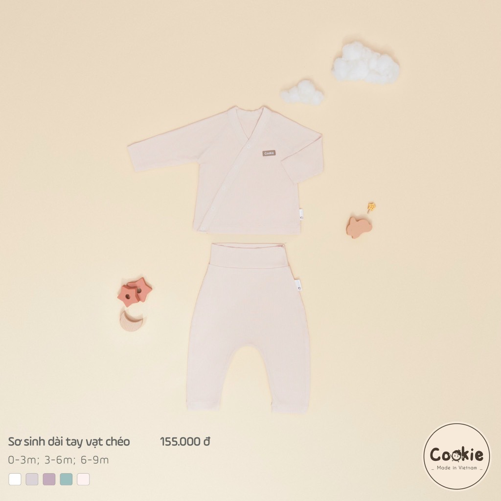 Bộ dài tay quần dài cạp cao cài chéo Cookie 0-9m