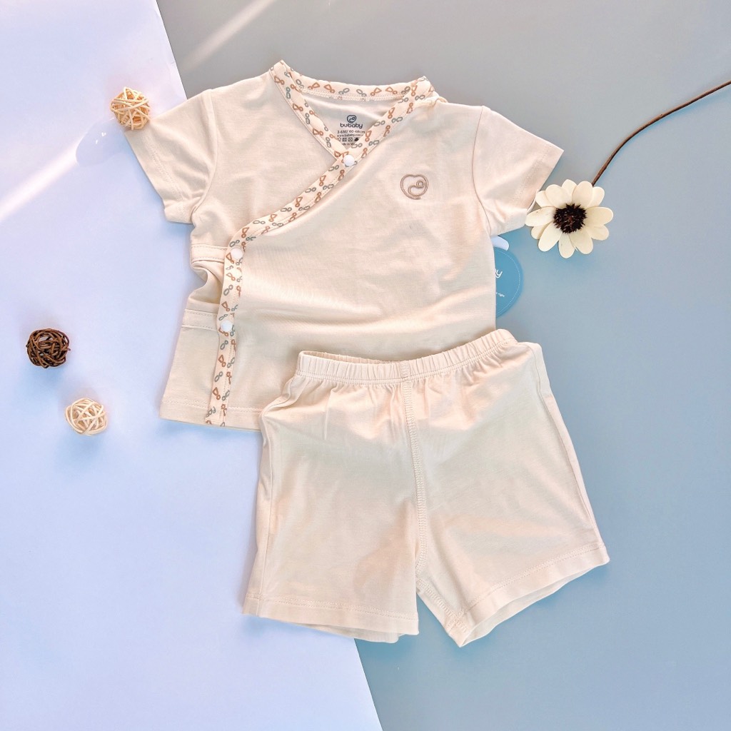 Bộ ngắn tay cài chéo Iconic BU Bambus BuBaby cho bé 0-6m