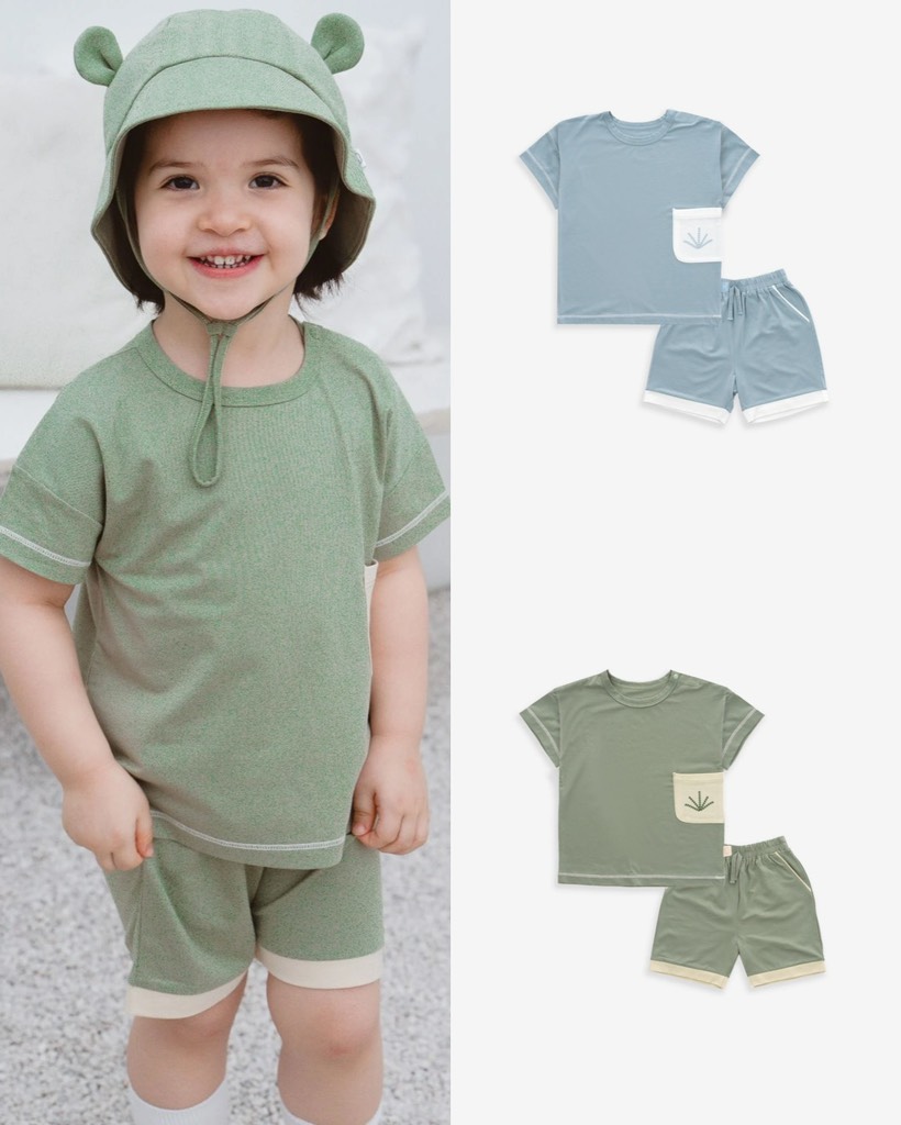 (6M-3Y) Bộ quần áo cộc tay quần đùi túi ốp Muda - Bamco BBC1301A1 BU Baby