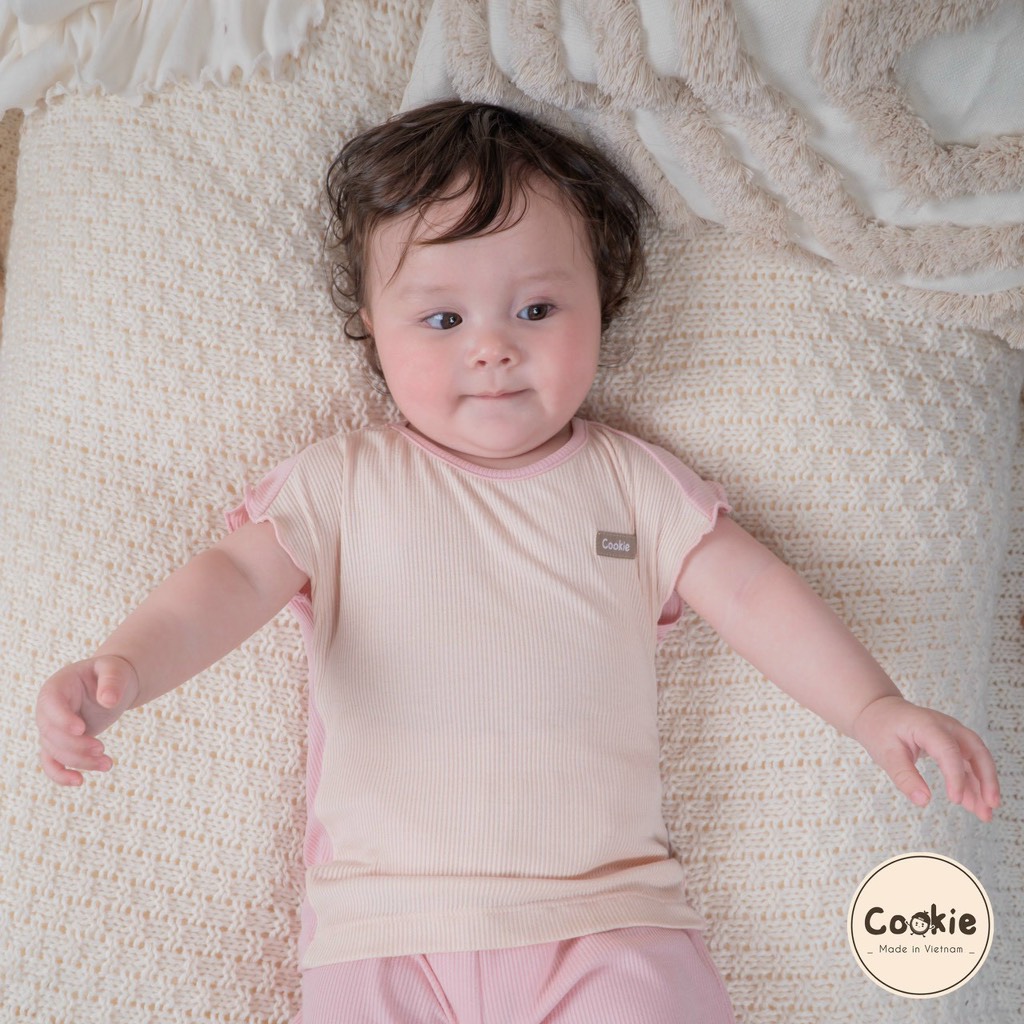(6M-5Y) Bộ cộc tay chui đầu phối bèo bé gái cotton tăm lạnh Cookie BVDTB-HSSU