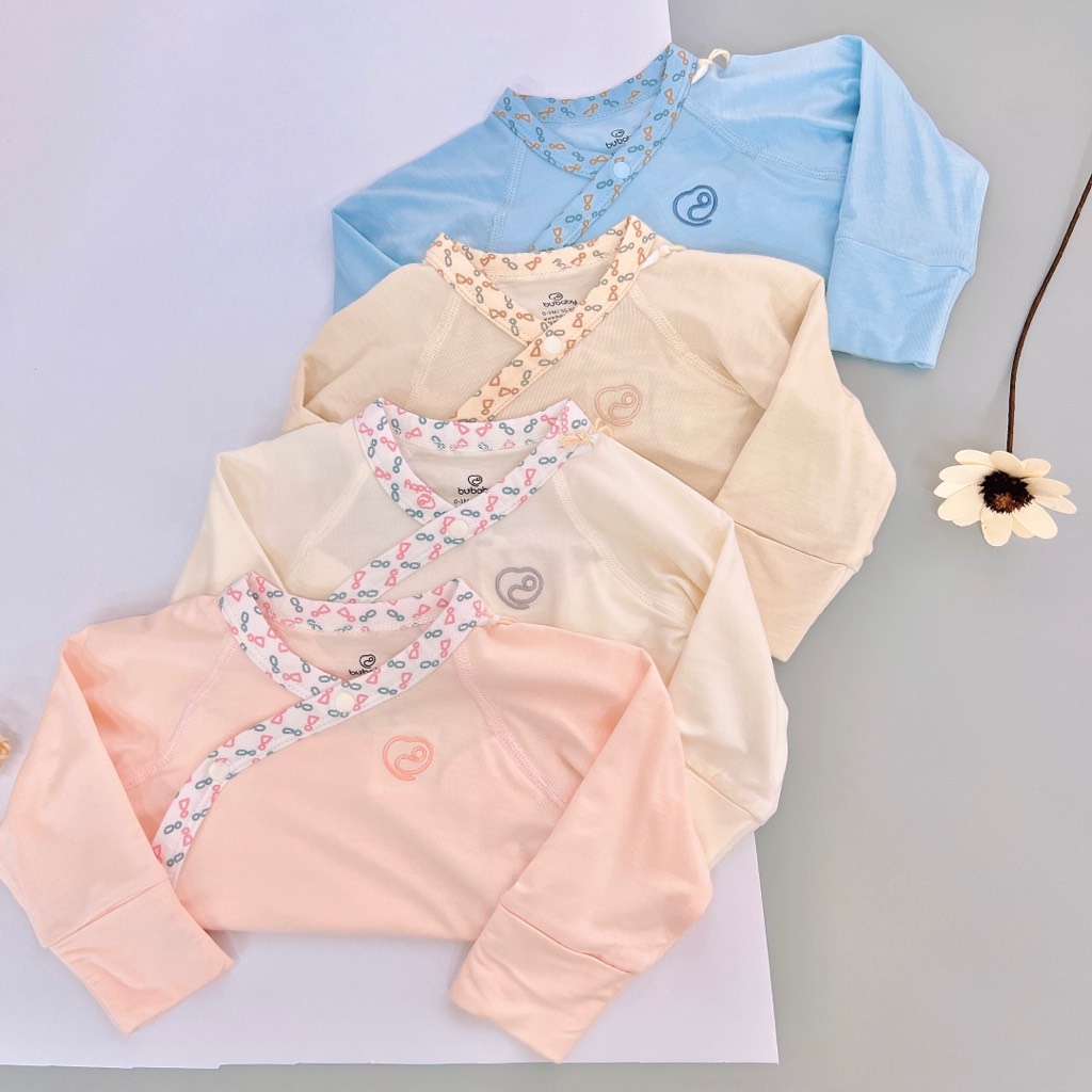 Bộ dài tay cài chéo liền tất Iconic BU Bambus Bubaby cho bé 0-3m