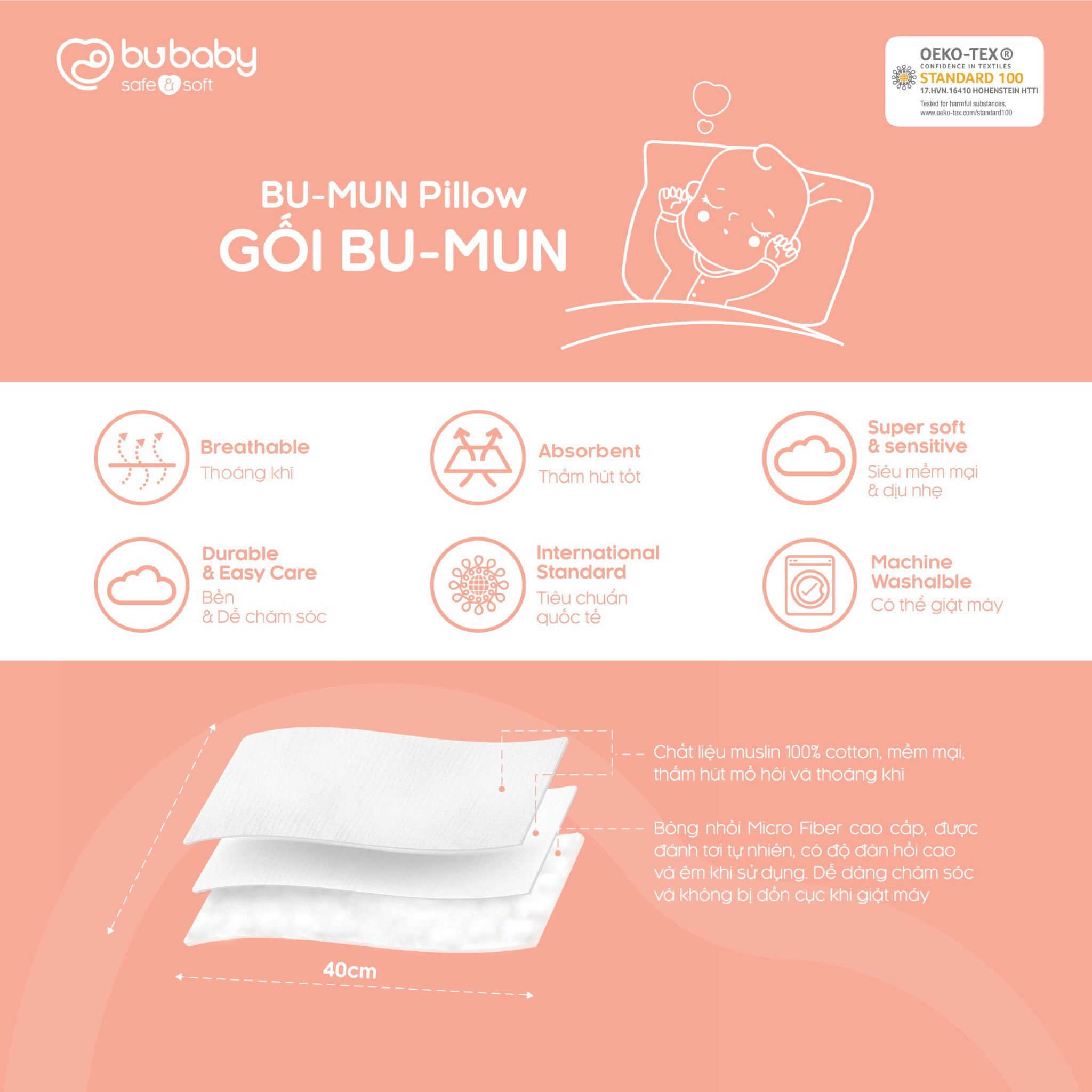 Gối Muslin Bu Mun Pillow - Bu Baby AMU050000