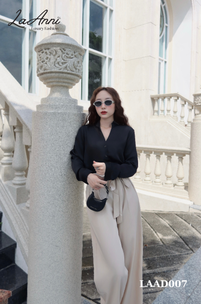 Áo sơ mi lụa mềm basic cổ V LAAD007 thời trang