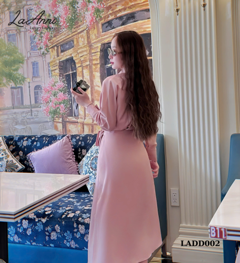 Đầm sơ mi lụa ý dáng dài thắt belt LADD002 duyên dáng