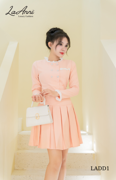 Đầm tay dài cổ bèo tùng xếp li LADD1 điệu đà