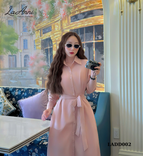 Đầm sơ mi lụa ý dáng dài thắt belt LADD002 duyên dáng