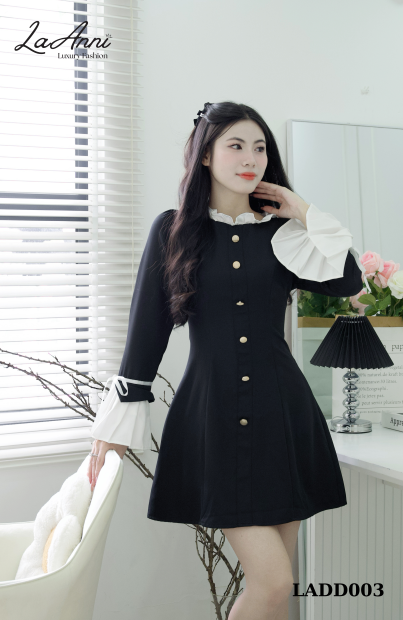 Đầm A xòe cổ bèo tay li phối RB LADD003 nhẹ nhàng
