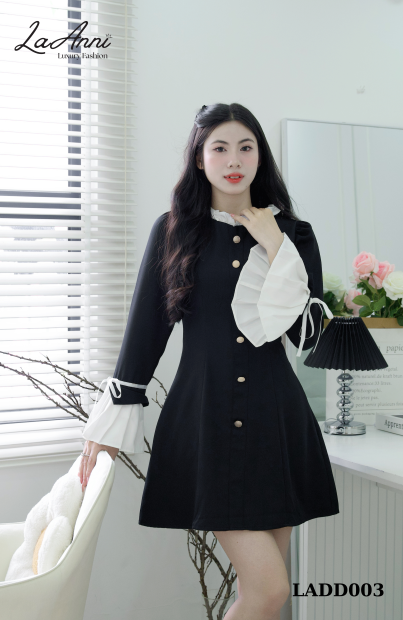 Đầm A xòe cổ bèo tay li phối RB LADD003 nhẹ nhàng