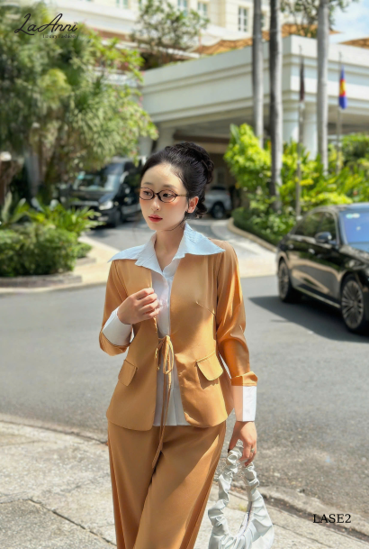 Set quần suông áo sơ mi liền khoác LASE2