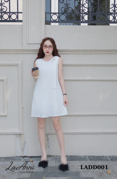 Đầm lụa suông basic đính nơ vai LADD001 ngọt ngào
