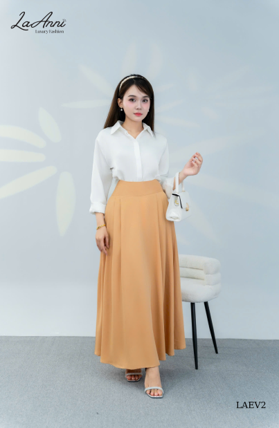 Chân váy lụa ý xếp li lưng cao LAEV2
