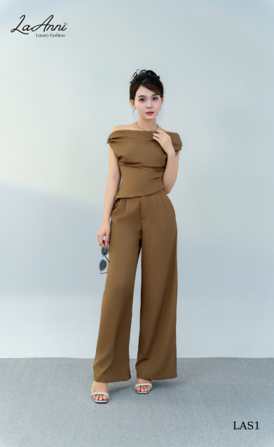 Set áo trễ vai vạt xéo, quần suông dài