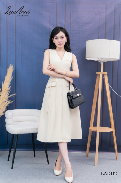Đầm dài cổ V xẻ tà nút bọc LADD2 cuốn hút