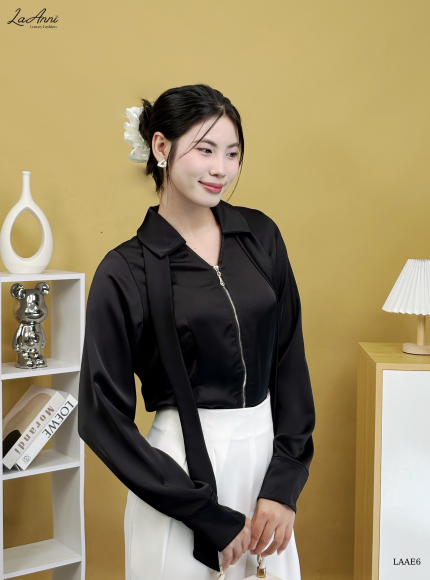Sơ mi dây kéo xẻ tà LAAE6