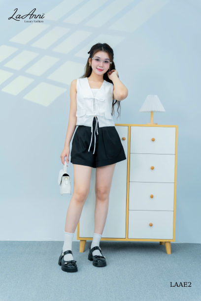 Áo gile linen thắt nơ trước (kèm áo ống) LAAE2