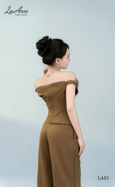Set áo trễ vai vạt xéo, quần suông dài