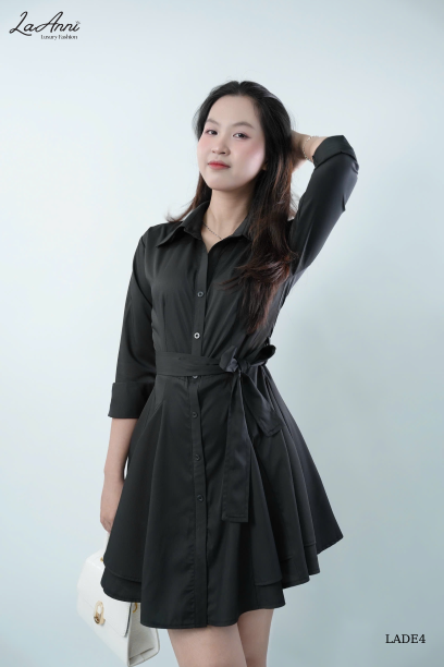 Đầm sơ mi lụa ý 2 tầng kèm belt LADE4