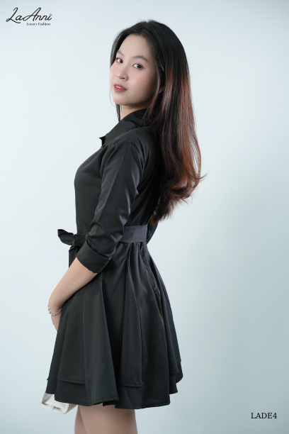 Đầm sơ mi lụa ý 2 tầng kèm belt LADE4