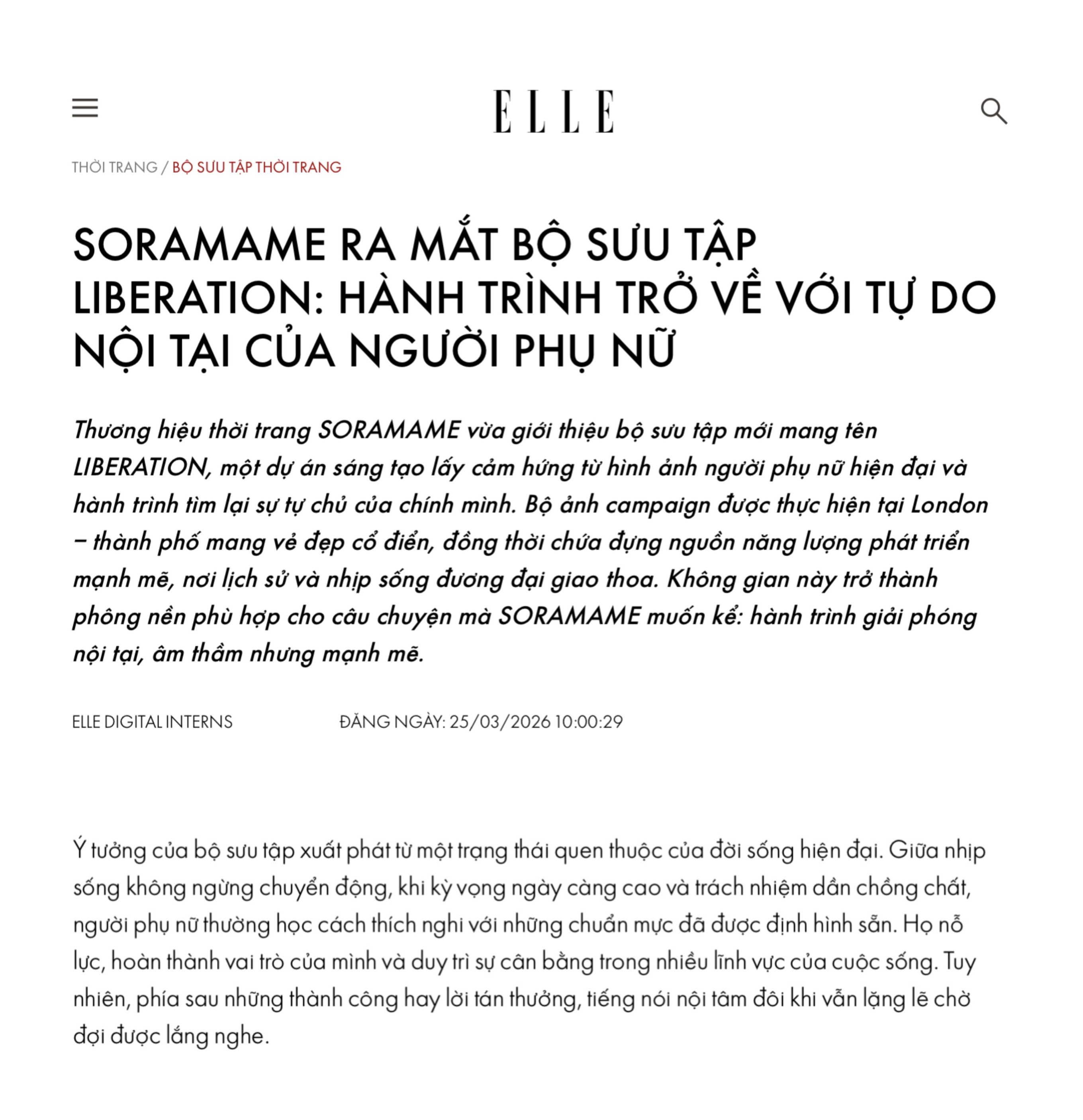ELLE VIETNAM: SORAMAME Unveils the LIBERATION Campaign