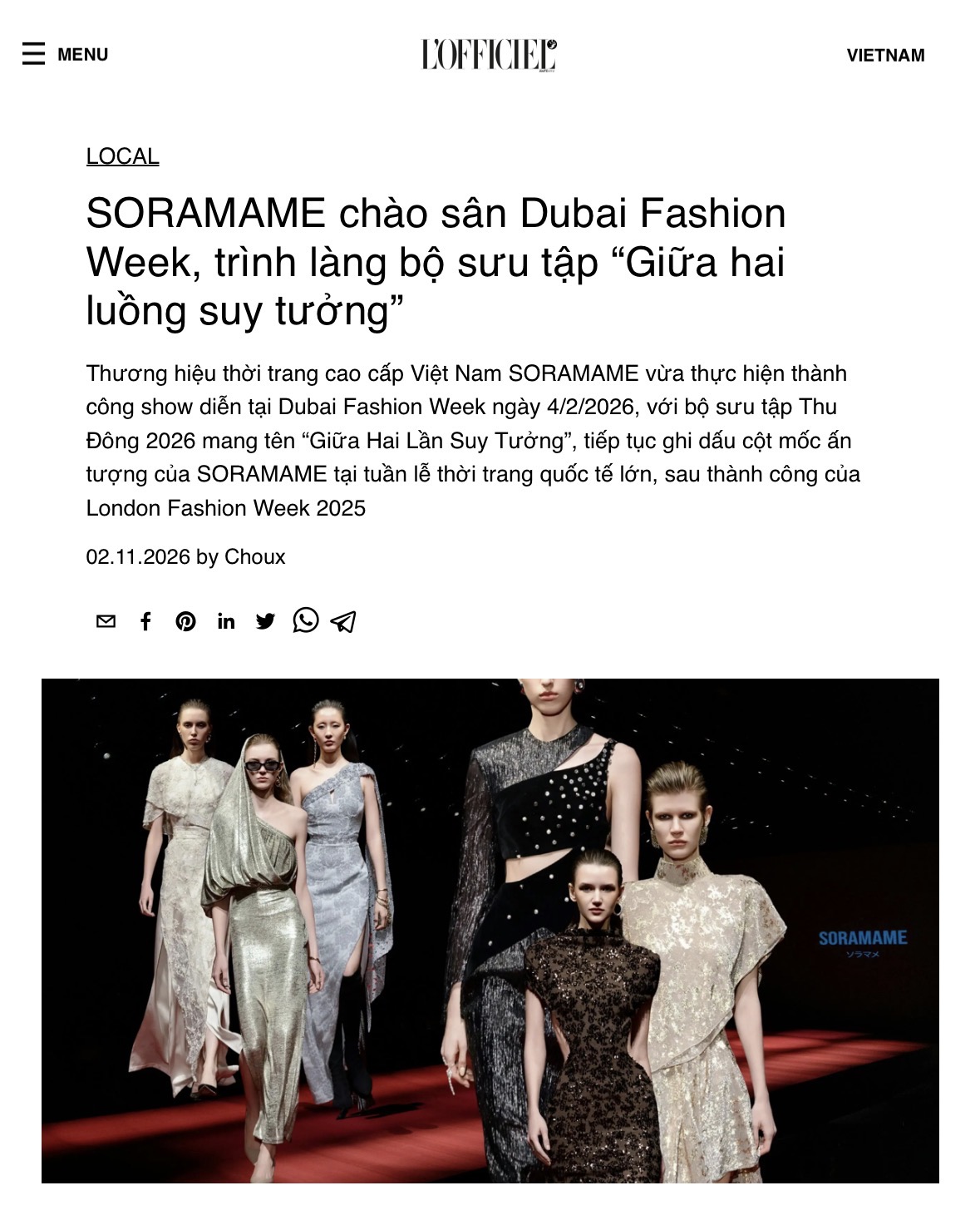 L'OFFICIEL VIETNAM: SORAMAME Debuts at Dubai Fashion Week