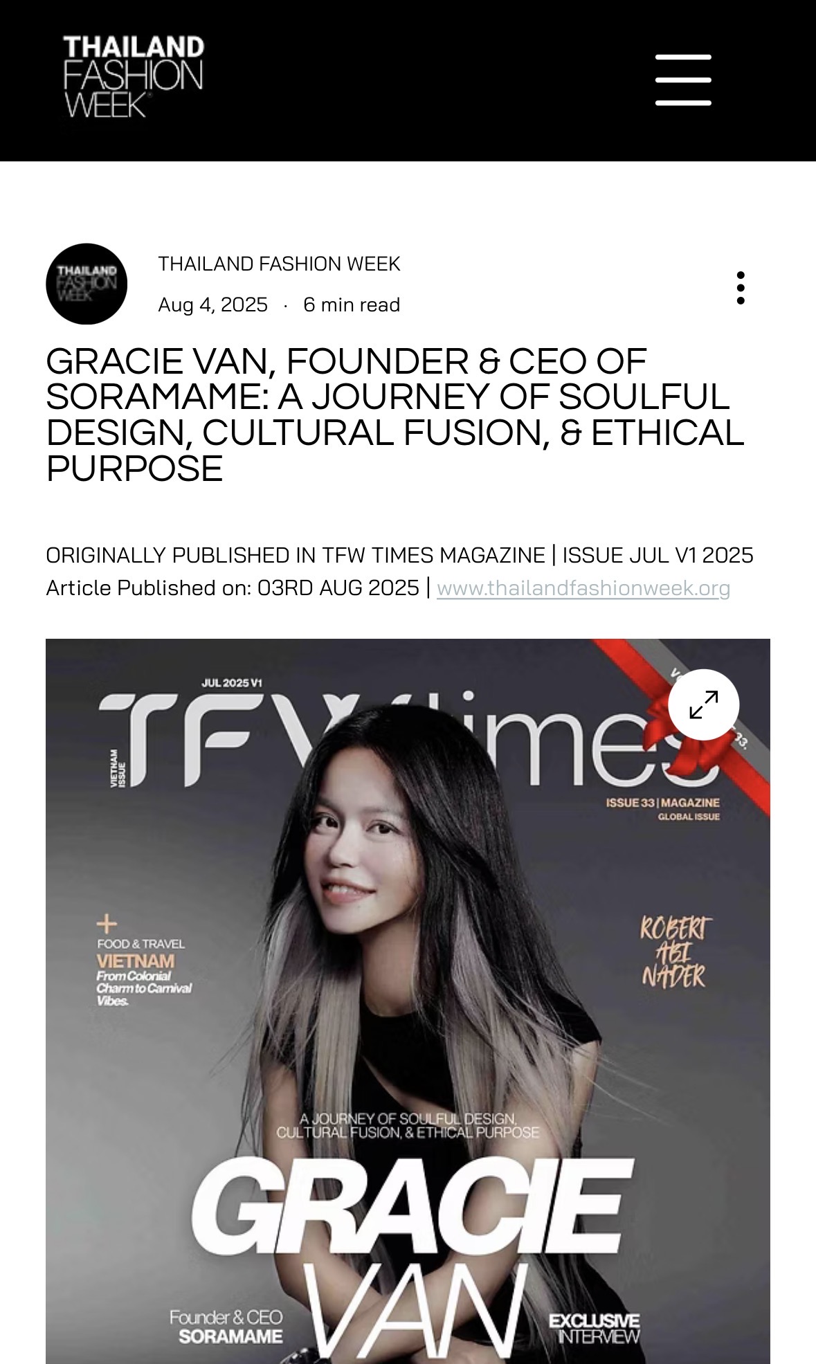 Thailand Fashion Week Magazine: Inside the Vision of SORAMAME Founder Gracie Van