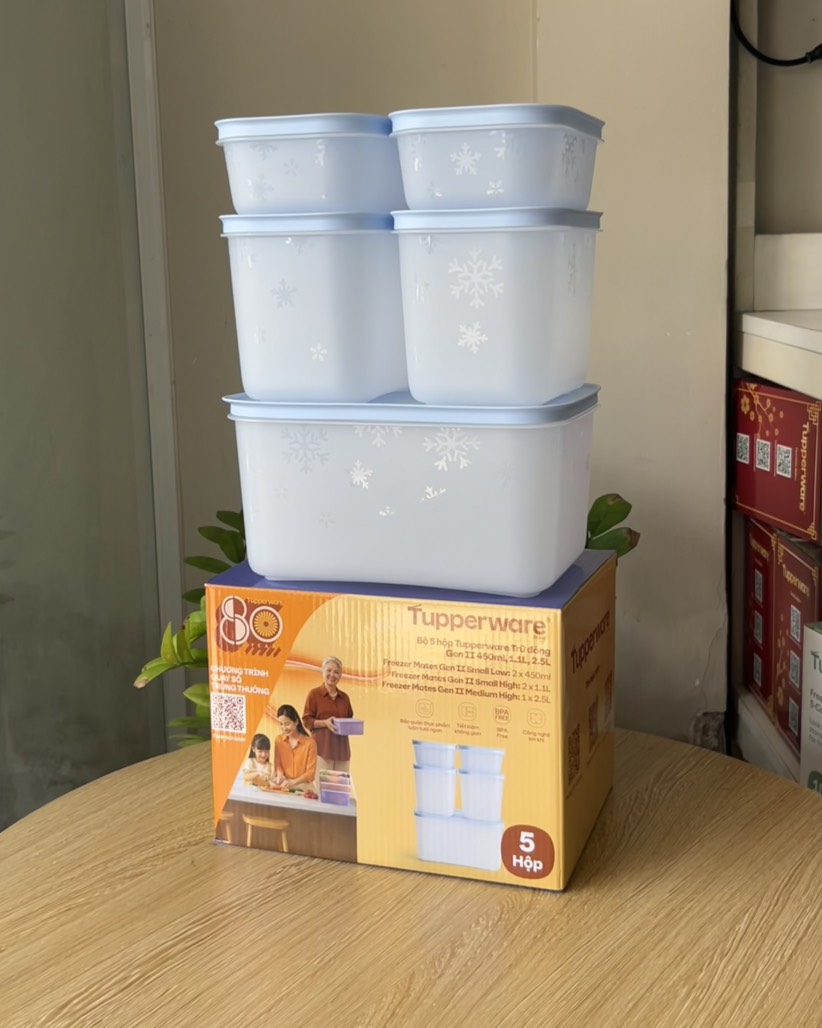 {{TUP80}} Bộ 5 hộp Tupperware trữ đông Gen II 450ml, 1.1L, 2.5L