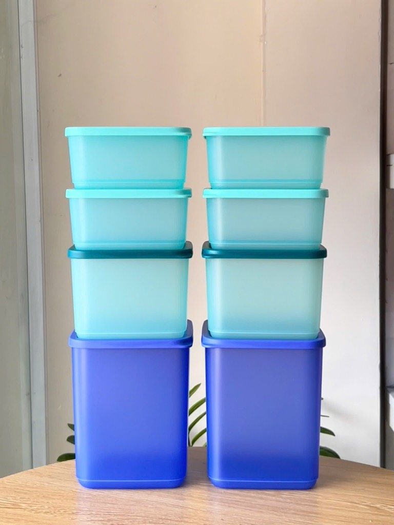 Bộ 8 Hộp  Tupperware Trữ Mát Fresh Block Squar  650ml + 1L + 1.8L  - New Tupperware Chính Hãng