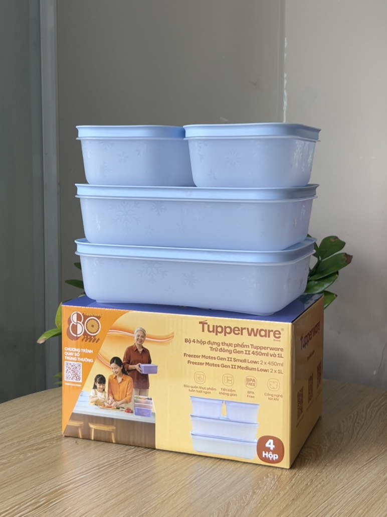 {{TUP80}} Bộ 4 hộp đựng thực phẩm Tupperware trữ đông Gen II 450ml và 1L