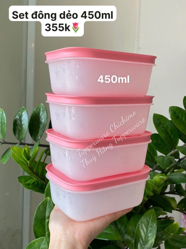 Hộp Tupperware Đông dẻo 450ml - màu hồng mới