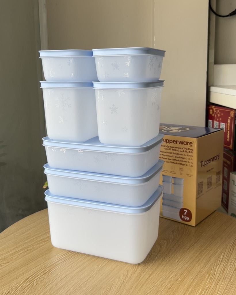 {{TUP80}} Bộ 7 hộp Tupperware trữ đông Gen II 450ml, 1L, 1.1L, 2.5L