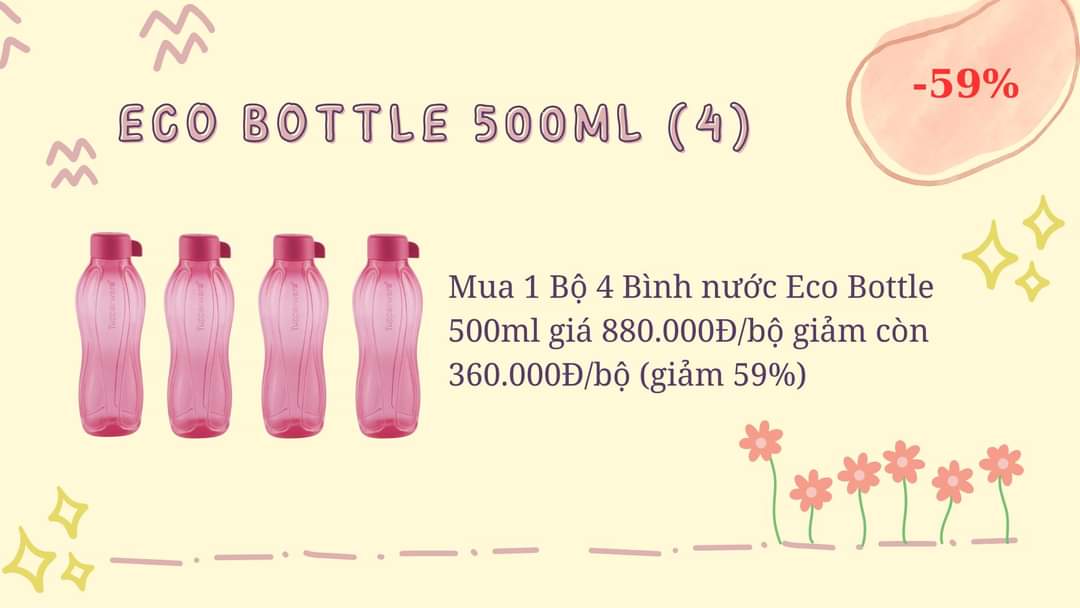 Bình Nước Tupperware Eco Bottle 500ml (Màu Hồng)