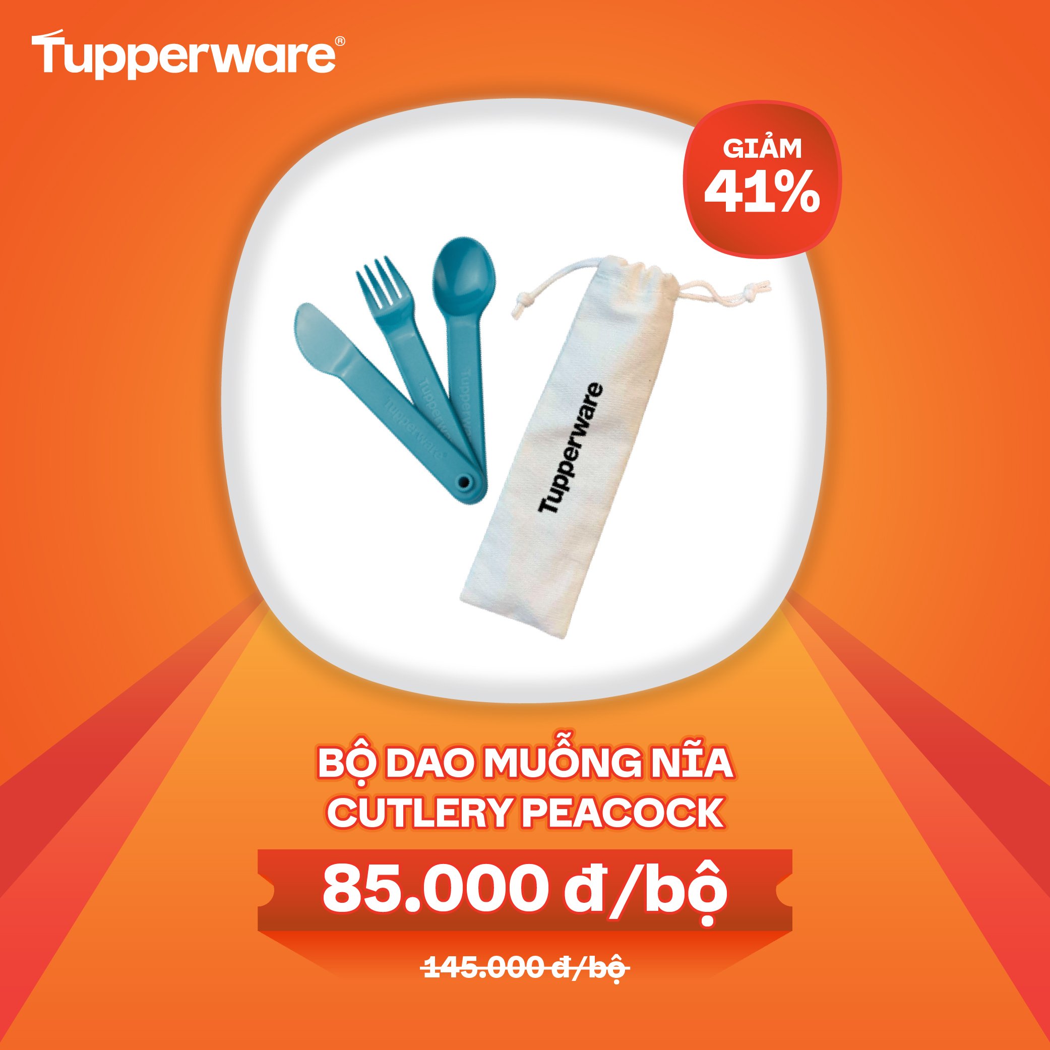 Bộ Dao Muỗng Nĩa Tupperware Cutlery Peacok Set 3 - Tặng Túi Vải