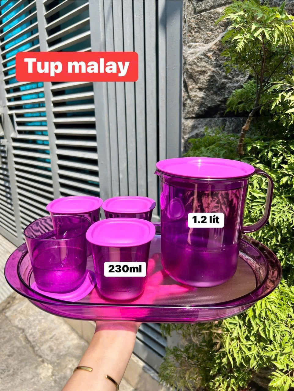 Tupmalay Set Khay Bình Nước Và 4 Cốc Màu Tím (01 Set)