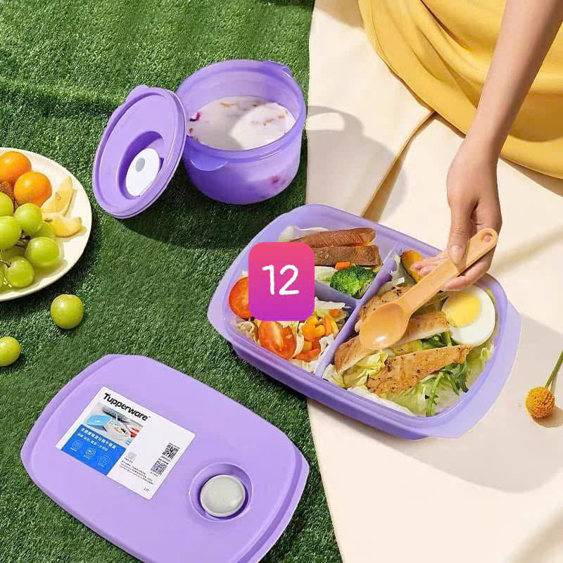 Bộ Hộp Cơm 3 Ngăn Màu Tím - Tupperware Trung Chính Hãng