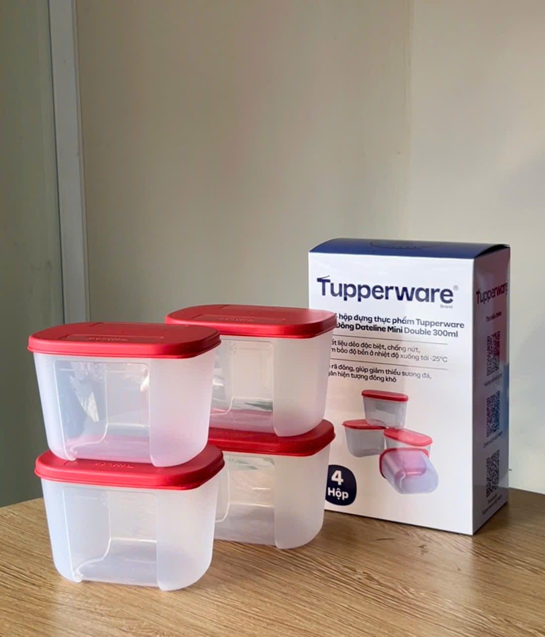 Bộ 4 Hộp Tupperware Trữ đông Dateline Mini Double 300ml - New Tupperware Chính Hãng