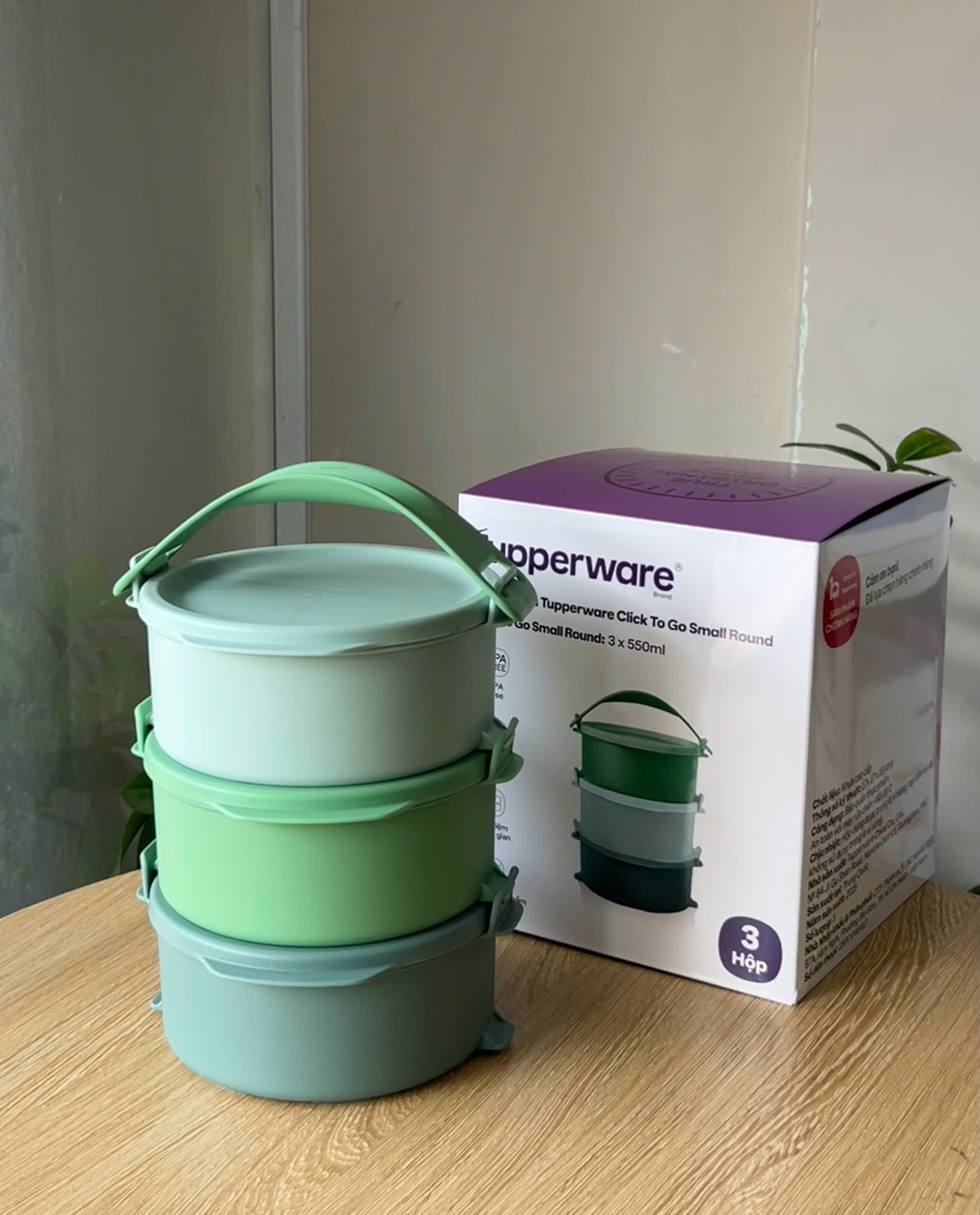 Bộ 3 Hộp Cơm Tupperware Click To Go Small Round - New Tupperware