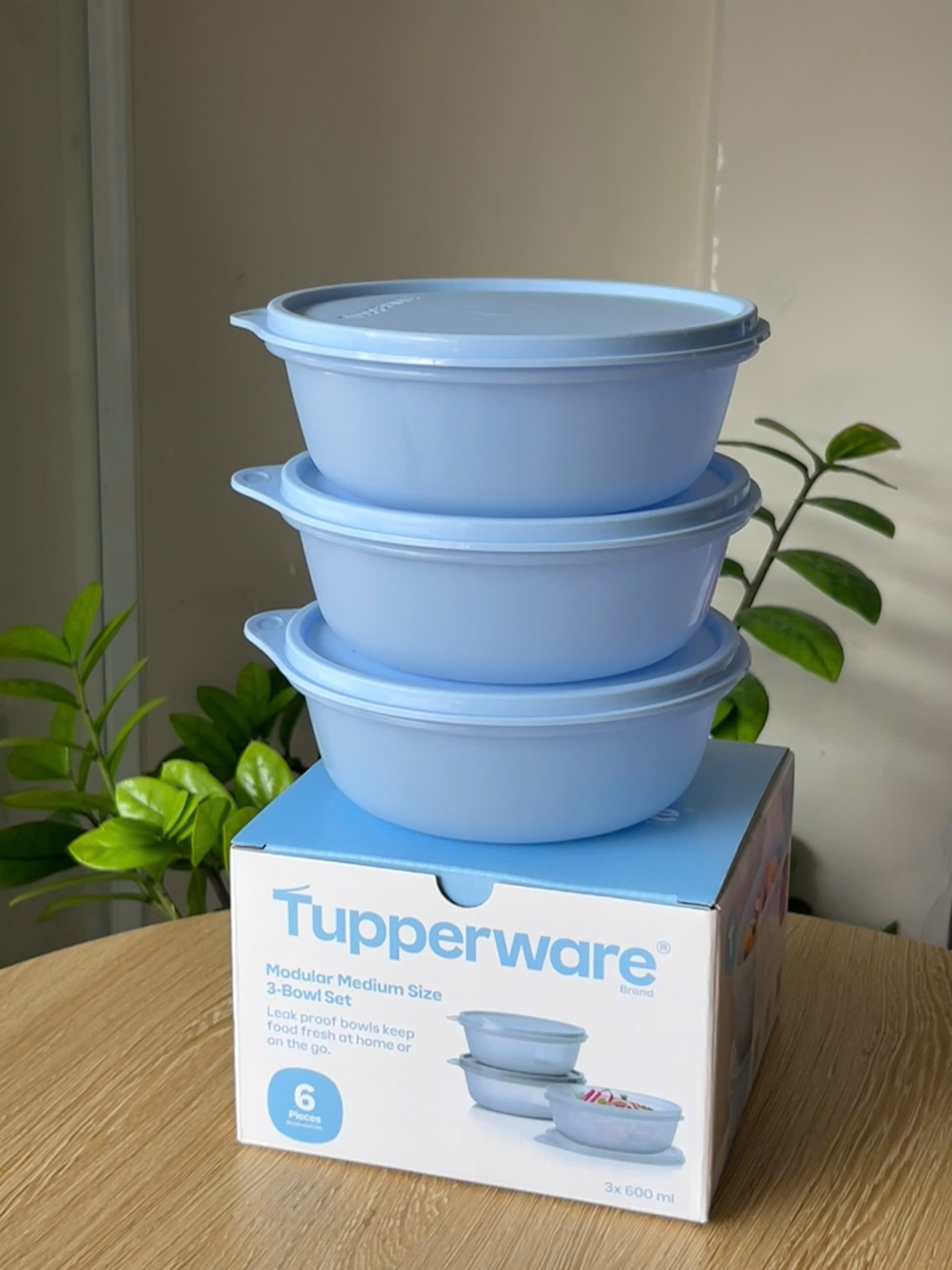 Hộp Đựng Thực Phẩm Tupperware Trữ Khô Và Mát Modular Bowl Medium 600ml Màu Xanh Dương Nhạt - New Tupperware