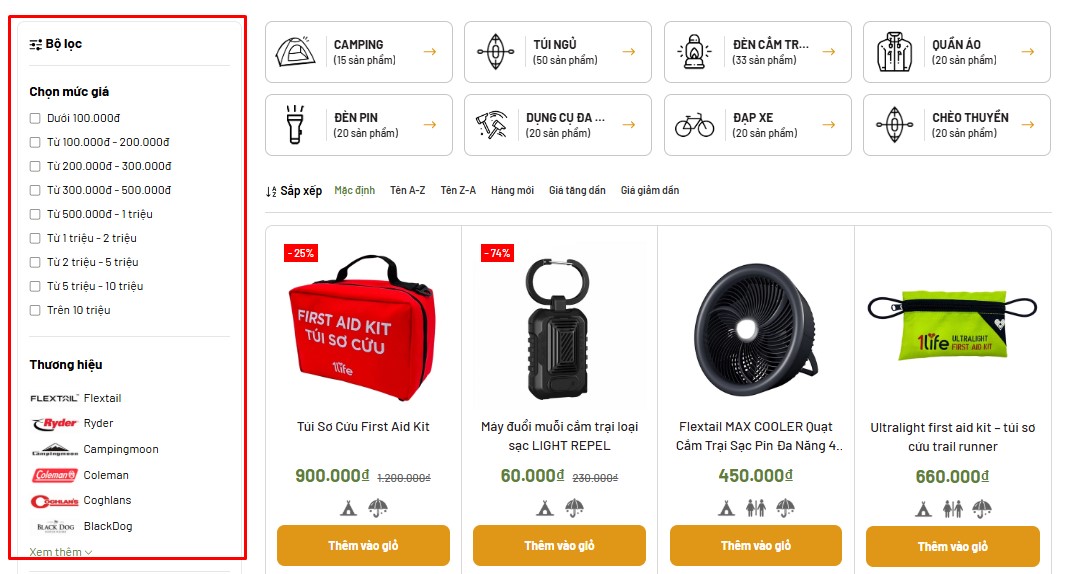 Bộ lọc sản phẩm