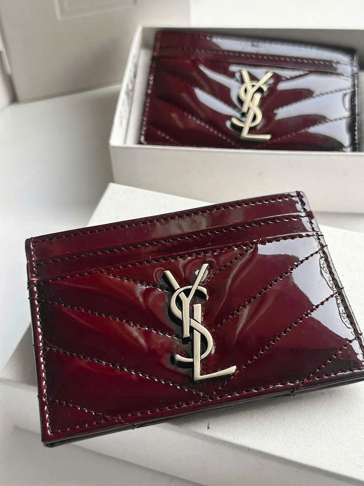 YSL Monogram Card Holder Patent Leather