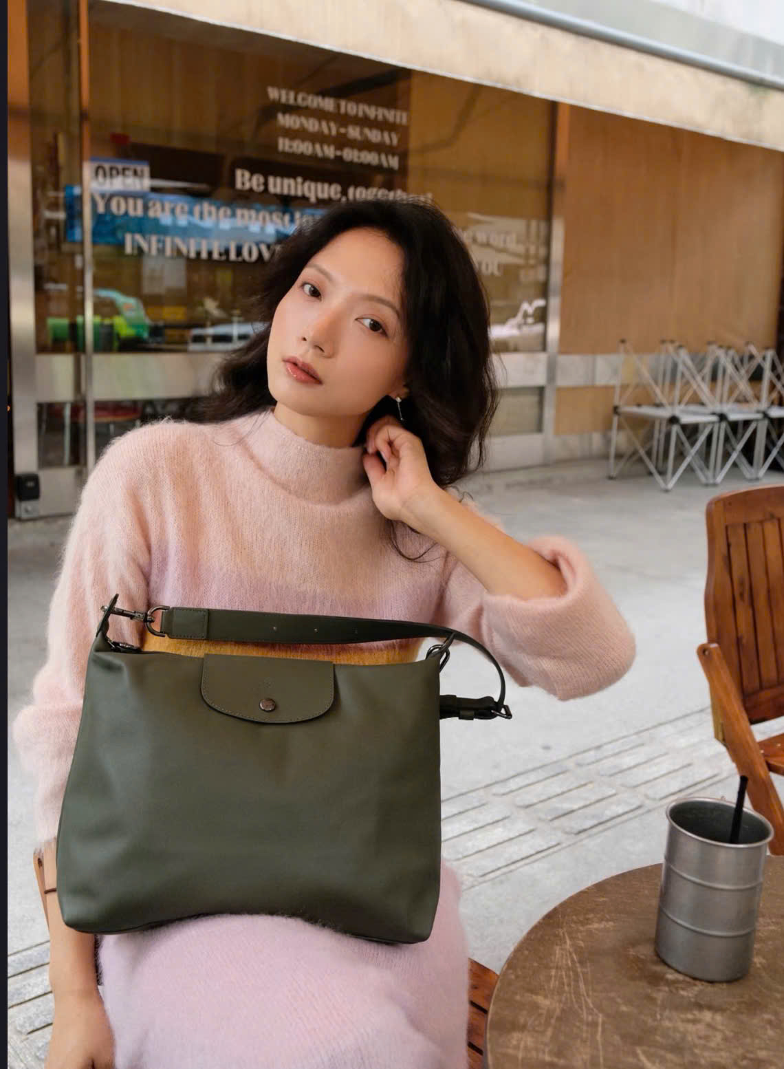 Longchamp Hobo Da Bê Olive