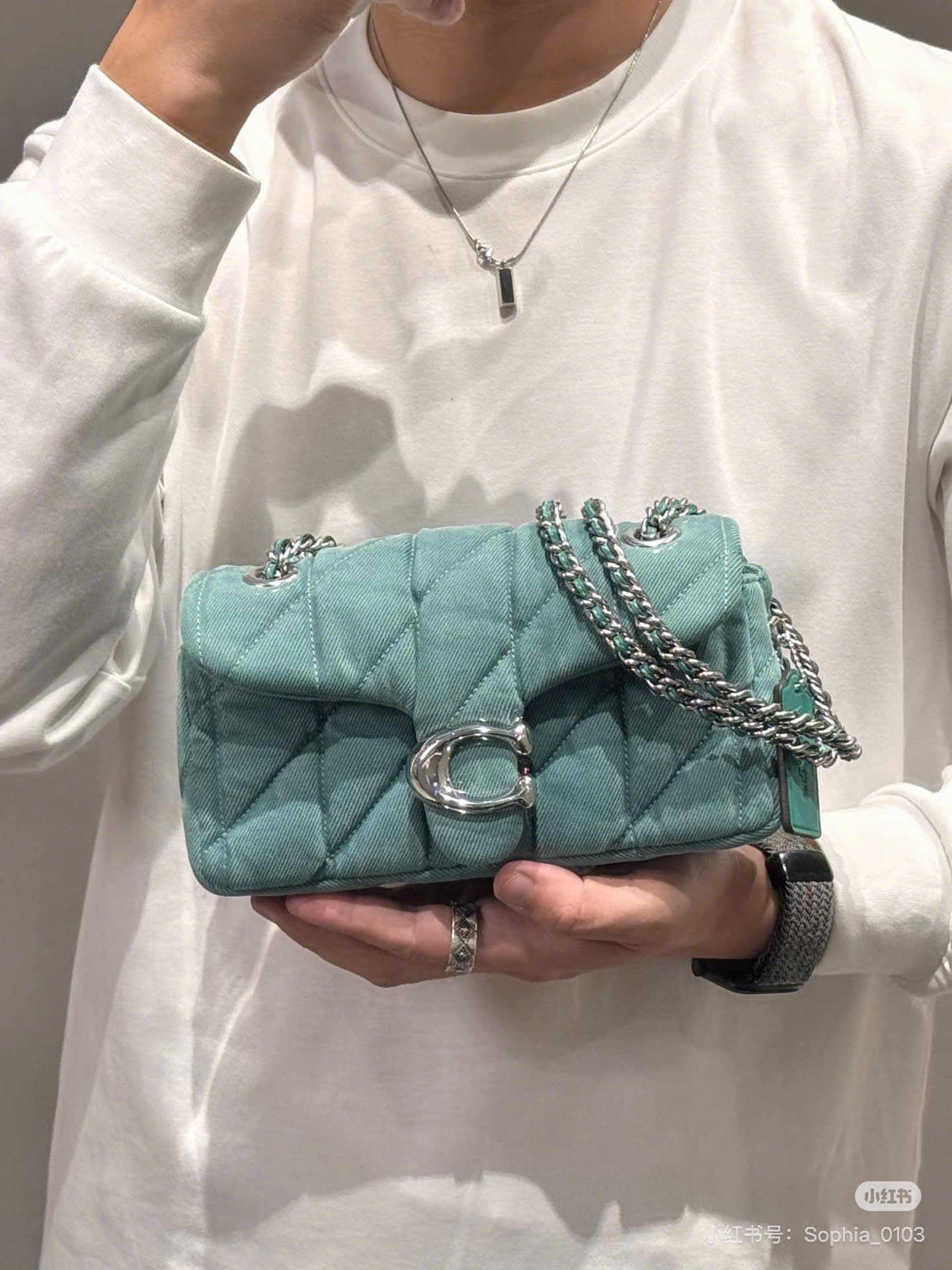 Túi Xách Coach Tabby Mini Denim Xanh Mint